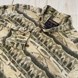 Woolrich Fishing themed Outdoor Long sleeve Button up Shirt